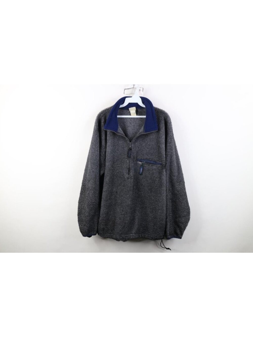 Vintage 90s LL Bean Mens Large Distressed Half Zip Deep Pile Fleece Sweater USA